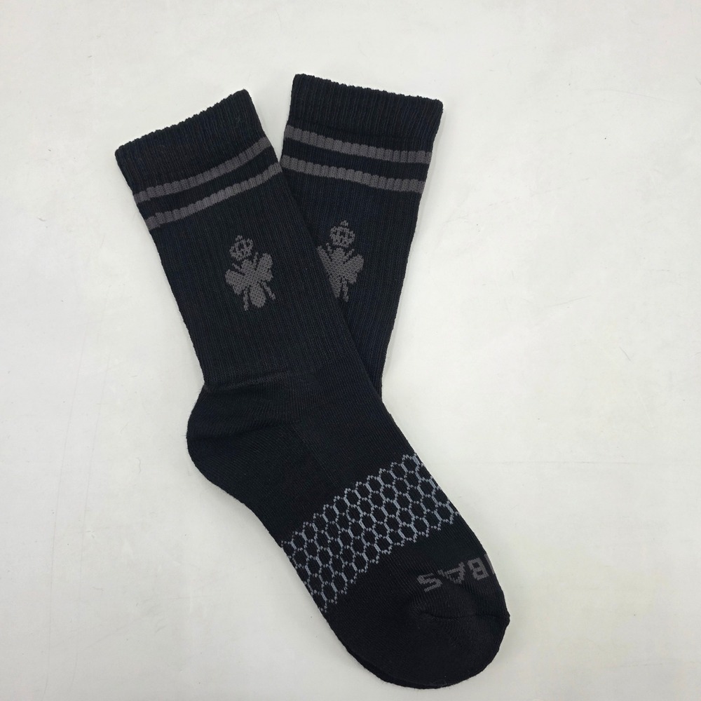 BOMBAS HALF CALF SOCKS SIZE SMALL BLACK GREY STRIPED ARCH SUPPORT CREW NEW!